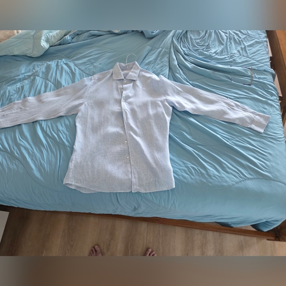 Luca Faloni Other - Luca Faloni Made in Italy Light Blue Men's Long-Sleeve Linen Button-Up Shirt